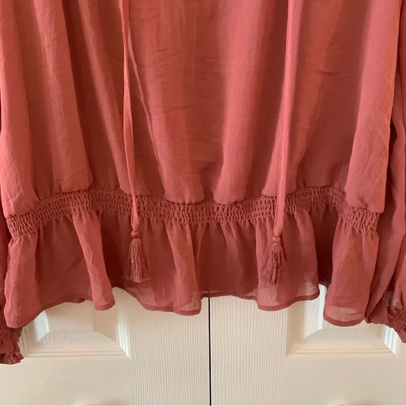 Universal Thread Long Sleeve Lined with Tassels Dusty Rose Blouse NWT Size S - Picture 4 of 15